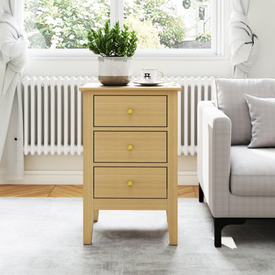 Core Products Henley Three Drawer Light Oak Effect Bedside Cabinet With Metal Runners from B&Q