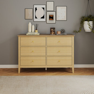 Core Products Henley 3 + 3 Wide Light Oak Effect Chest Of Drawers With Metal Runners from B&Q
