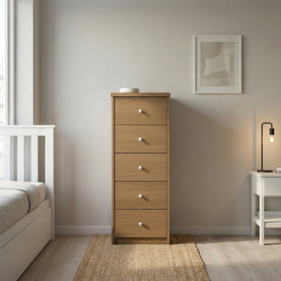 Core Products Freya Smoked Oak Effect 5 Drawer Narrow Chest Of Drawers from B&Q