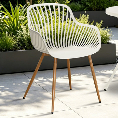 Core Products Pair Of Sunray Garden Bistro Arm ChairsWhite With Wood Effect Legs