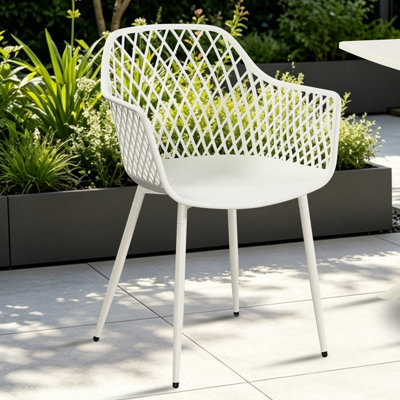 Core Products Pair Of Lattice Garden Bistro Arm ChairsWhite
