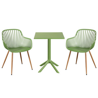 Core Products 3 Piece Square Garden Bistro Set In Moss GreenIncludes Pair Of Sunray Armchairs And Plastic Table
