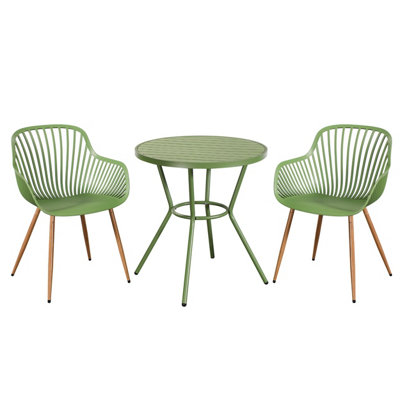 Core Products 3 Piece Round Garden Bistro Set In Moss GreenIncludes Pair Of Sunray Armchairs And Plastic Table