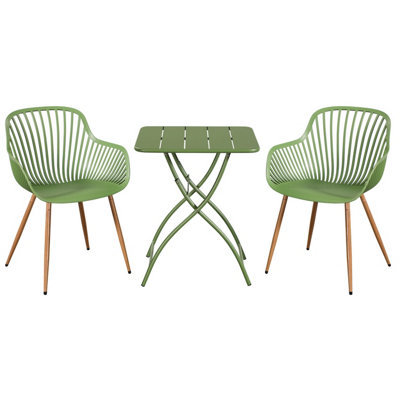 Core Products 3 Piece Square Garden Bistro Set In Moss GreenIncludes Pair Of Sunray Armchairs And Metal Folding Table