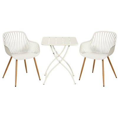 Core Products 3 Piece Square Garden Bistro Set In WhiteIncludes Pair Of Sunray Armchairs And Metal Folding Table