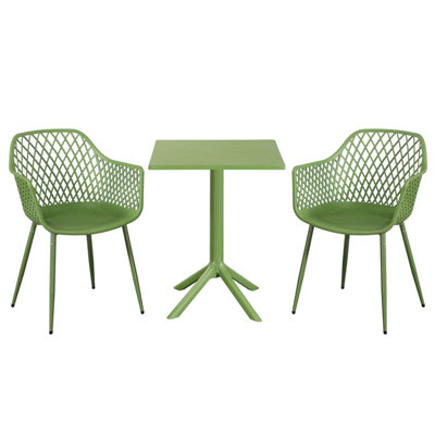 Core Products 3 Piece Square Garden Bistro Set In Moss GreenIncludes Pair Of Lattice Armchairs And Plastic Table