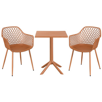 Core Products 3 Piece Square Garden Bistro Set In TerracottaIncludes Pair Of Lattice Armchairs And Plastic Table