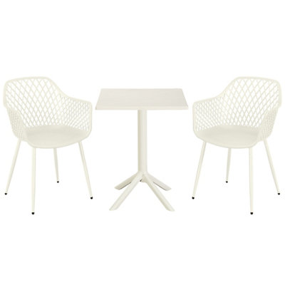 Core Products 3 Piece Square Garden Bistro Set In WhiteIncludes Pair Of Lattice Armchairs And Plastic Table