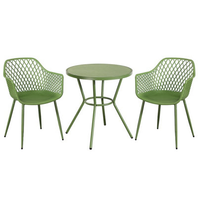 Core Products 3 Piece Round Garden Bistro Set In Moss GreenIncludes Pair Of Lattice Armchairs And Plastic Table