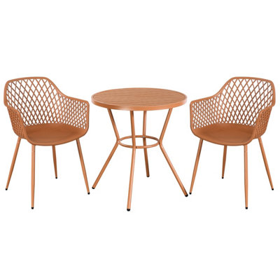 Core Products 3 Piece Round Garden Bistro Set In TerracotttaIncludes Pair Of Lattice Armchairs And Plastic Table