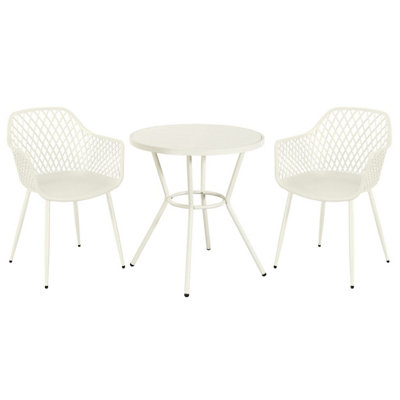 Core Products 3 Piece Round Garden Bistro Set In WhiteIncludes Pair Of Lattice Armchairs And Plastic Table