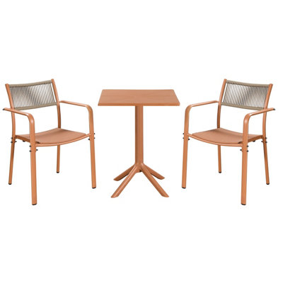 Core Products 3 Piece Square Garden Bistro Set In TerracottaIncludes Pair Of Rope Back Armchairs And Plastic Table