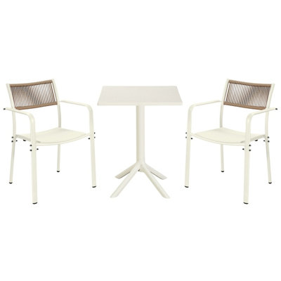 Core Products 3 Piece Square Garden Bistro Set In WhiteIncludes Pair Of Rope Back Armchairs And Plastic Table