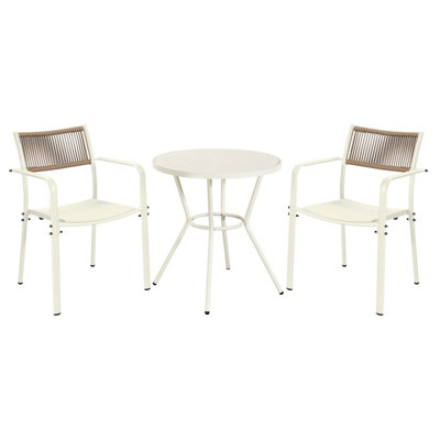 Core Products 3 Piece Round Garden Bistro Set In WhiteIncludes Pair Of Rope Back Armchairs And Plastic Table