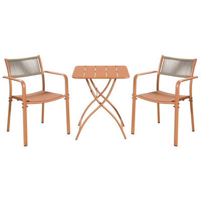 Core Products 3 Piece Square Garden Bistro Set In TerraccotaIncludes Pair Of Rope Back Armchairs And Metal Folding Table