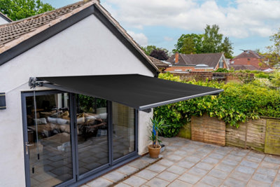 Jack Stonehouse Manual Awning 3M X 2.5M Garden Patio Canopy Sunshade Shelter Retractable With Fittings And Crank Handle Charcoal Black from B&Q