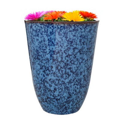 Jack Stonehouse Outdoor Tall 15Lt Speckled Blue Planter Ceramic Look Round Plastic Flower Pot 29X36Cm Glossy Finish Frost/uv Resistant from B&Q