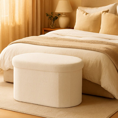 Jack Stonehouse Teddy Boucle Storage Ottoman White Soft Foldable Collapsible Portable Pouffe Foot Rest Stool from B&Q