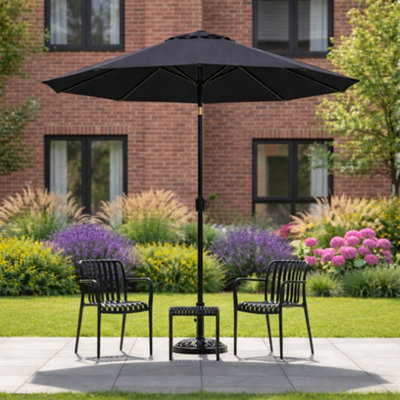 B&Q -  Jsh 2.7M Straight Tilting Garden ParasolBlack Outdoor Round Patio Sunshade With Uv 30+ Protection & Crank Handle Umbrella