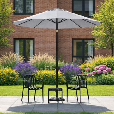 B&Q -  Jsh 2.7M Straight Tilting Garden ParasolGrey Outdoor Round Patio Sunshade With Uv 30+ Protection & Crank Handle Umbrella