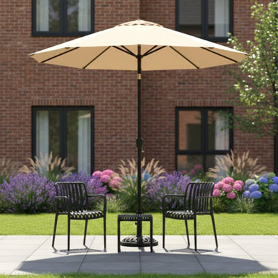 B&Q -  Jsh 2.7M Straight Tilting Garden ParasolBeige Outdoor Round Patio Sunshade With Uv 30+ Protection & Crank Handle Umbrella