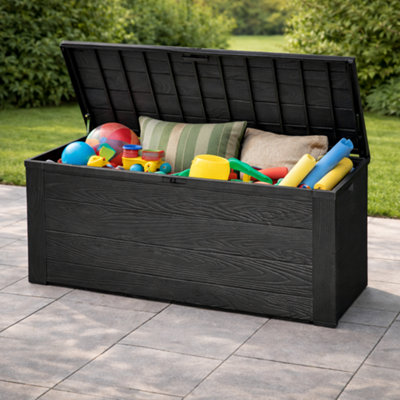Jack Stonehouse Jsh 300L Litre Outdoor Plastic Storage Box With Lid Garden Patio Utility Cushion Chest Wooden Effect Toy Tool Store from B&Q