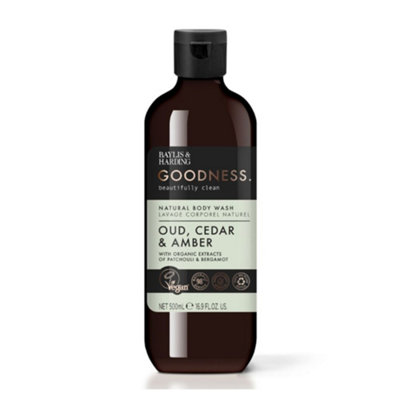 Baylis & Harding Body Wash Liquid - Oud, Cedar & Amber - 500Ml - Vegan, Natural Origin Shower & Bath Cleanser Body Wash