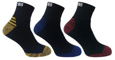 JCB Workwear 3Pk Mens Jcb Quarter Sock Colour Twist H/t BlackSize 6-11 from B&Q