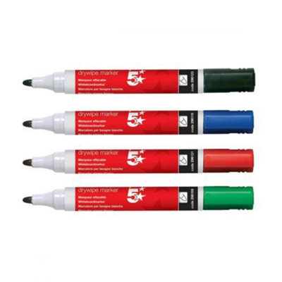 Fivestar 5 Star Office Drywipe Marker Xylene/toluene-Free Bullet Tip 2mm Line Assorted Pack 12 from B&Q