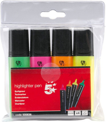 Fivestar 5 Star Highlighters Chisel Tip 1-5mm Line Assorted Wallet 4 from B&Q