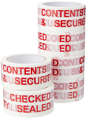 Fivestar 5 Star Printed Tape Contents Checked Polypropylene 50mm X 66M Red On White Pack Of 6 from B&Q