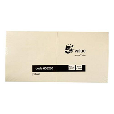 Fivestar 5 Star Value Repositionable Notes 75X75mm Yellow Pack Of 12 from B&Q