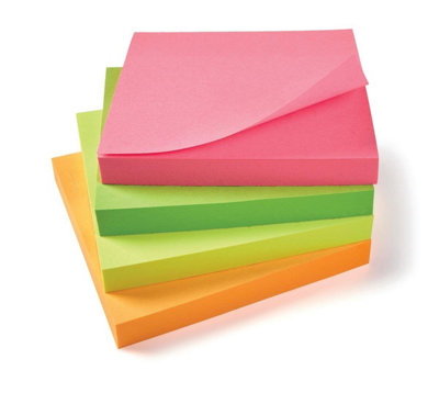 Fivestar 5 Star Re-Move Notes Repositionable Neon Pad Of 100 Sheets 76X76mm Assorted Pack Of 12 from B&Q