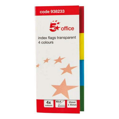 Fivestar 5 Star Index Flag Transparent X4 Colours from B&Q