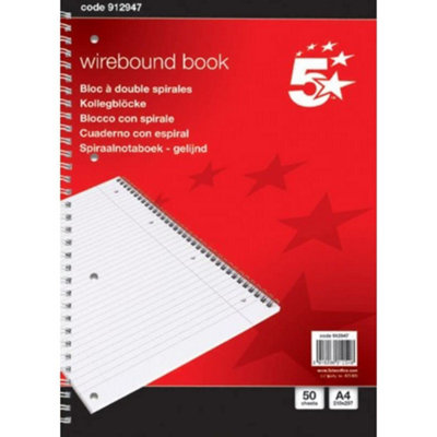 Fivestar 5 Star 912947 Notebook Wirebound 70Gsm Ruled And Margin Perforated 50 SheetsA4 from B&Q