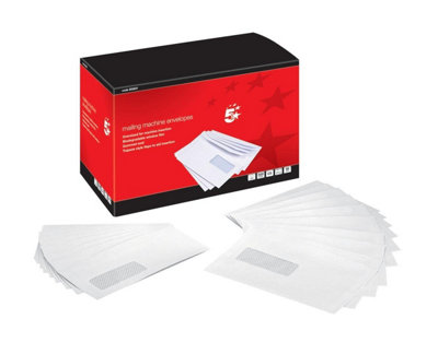 Fivestar 5 Star Mail Machine Envelopes Window Gummed 90Gsm C5 White Pack Of 500 from B&Q