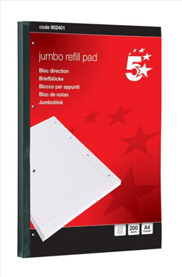 Fivestar 5 Star 902401 Jumbo Pad Feint Sidebound Ruled With Margin 60Gsm 4-Hole Punched 200 Sheets A4 Pack Of 4 from B&Q