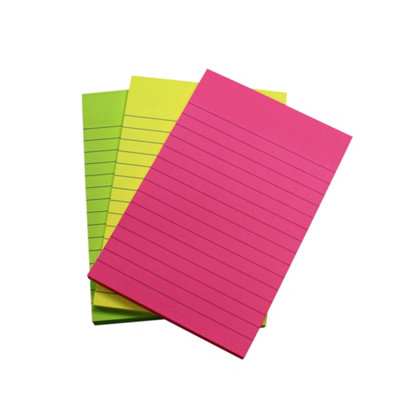 Fivestar 5 Star Extra Sticky Pads 70Gsm 3 Neon Assorted Colours Yellow Pink & Green 90 Sheets 150X101mm Pack 3 from B&Q