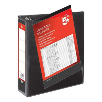 Fivestar 5 Star Presentation Ring Binder Pvc 4 D-Ring 65mm Size A4 Black Pack 10 from B&Q