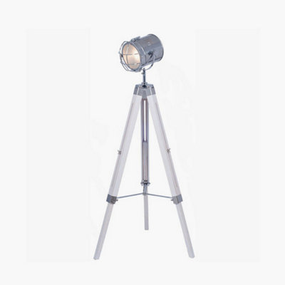 Pacific Lifestyle Capstan White Wash And Silver Metal Tripod Floor Lamp from B&Q
