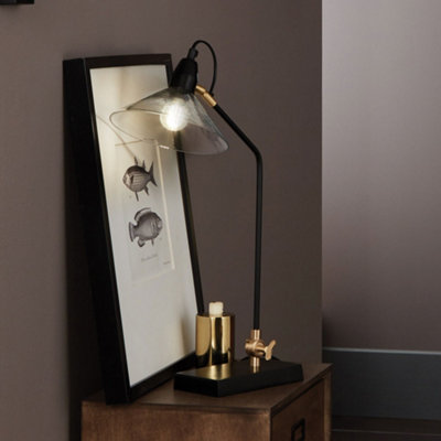 Pacific Lifestyle Canton Matt Black Metal And Glass Cone Table Lamp from B&Q