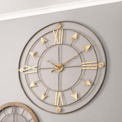 B&Q -  Graphite And Gold Metal Round Wall Clock Large