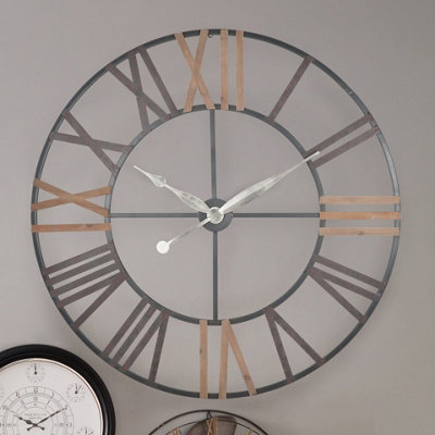 Pacific Lifestyle Natural Wood And Antique Grey Metal Round Wall Clock Large from B&Q