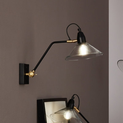 Pacific Lifestyle Canton Matt Black Metal And Glass Cone Wall Light from B&Q