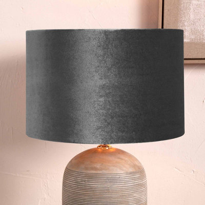 Pacific Lifestyle 35Cm Grey Velvet Cylinder Lampshade For Table Lamps from B&Q