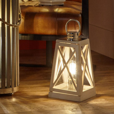 Pacific Lifestyle White Wash And Chrome Lantern Table Lamp from B&Q