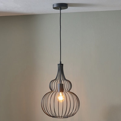B&Q -  Dania Matt Black Metal Shaped Wire Pendant