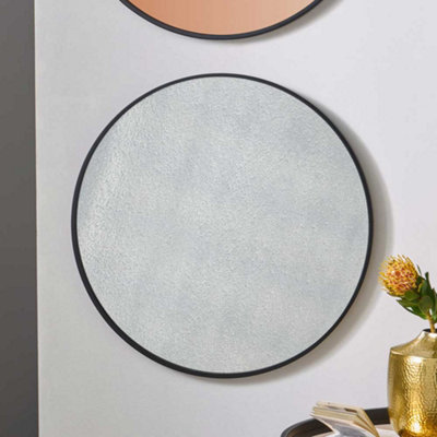 Pacific Lifestyle Black Wood Veneer And Foxed Glass Round Wall Mirror