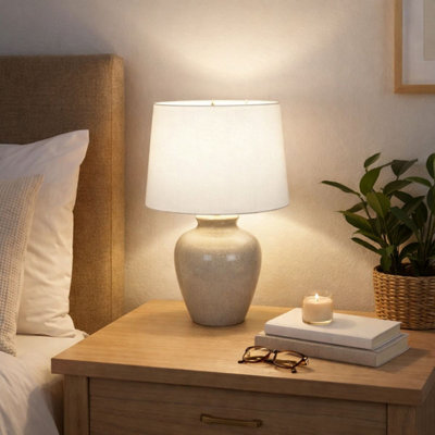 Pagazzi Lighting Pagazzi Bethany Dove Grey Crackle Ceramic Table Lamp With Cream Shade from B&Q
