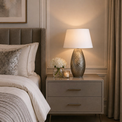 Pagazzi Lighting Pagazzi Caitlin Silver Oval Ceramic Table Lamp With White Shade from B&Q
